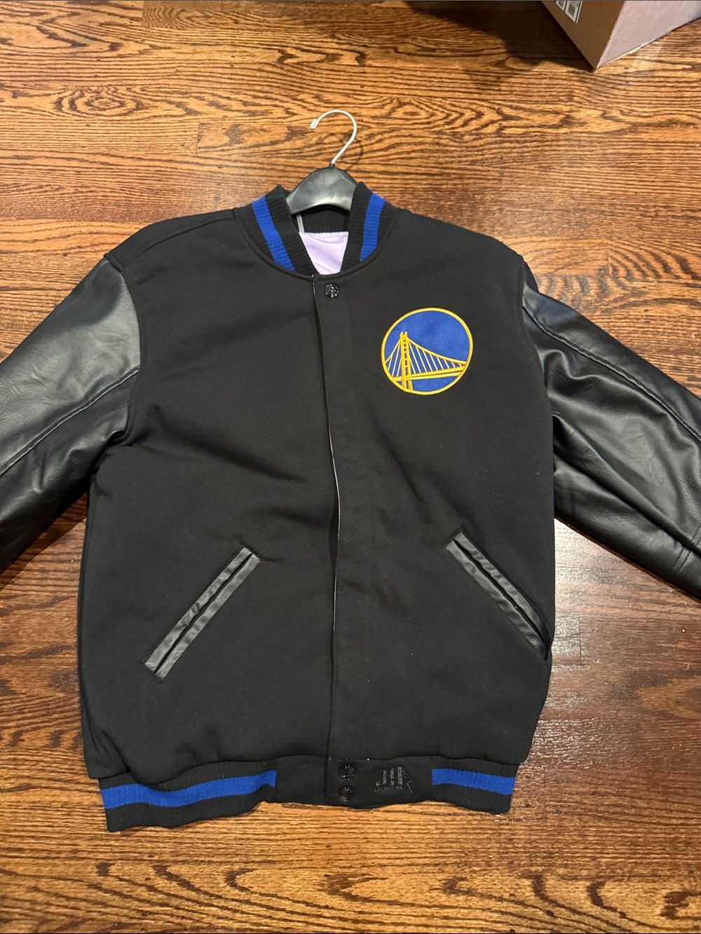 Reversible NBA Black Bomber Jacket with Blue & Yellow Team Crest